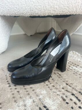 Vintage Sergio Rossi Black Leather Platform Block-Heel Pumps❤️7.5